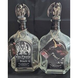 Set of 2 Von Payne Black Bottles with Demon Gargoyle Toppers 750ml